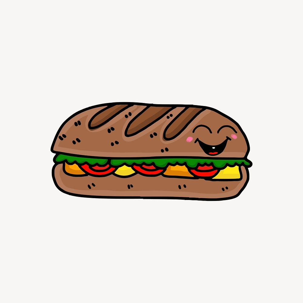 Foot long sandwich sticker, food cartoon illustration vector. Free public domain CC0 image.