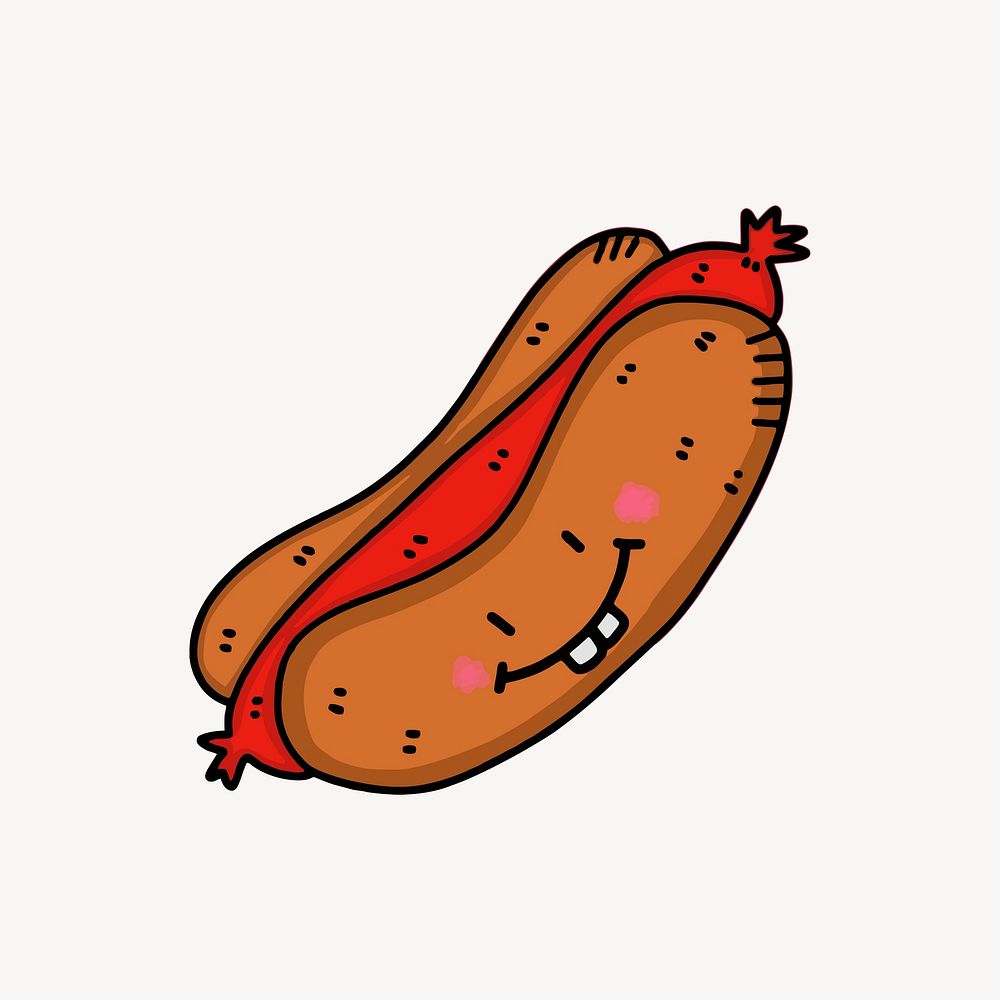 Smiling hotdog clipart, food illustration psd. Free public domain CC0 image.