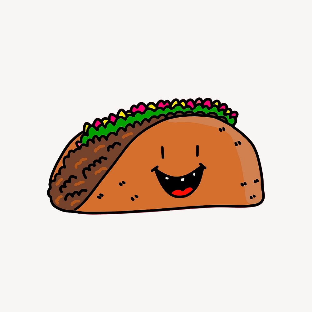 Taco sticker, Mexican food illustration vector. Free public domain CC0 image.
