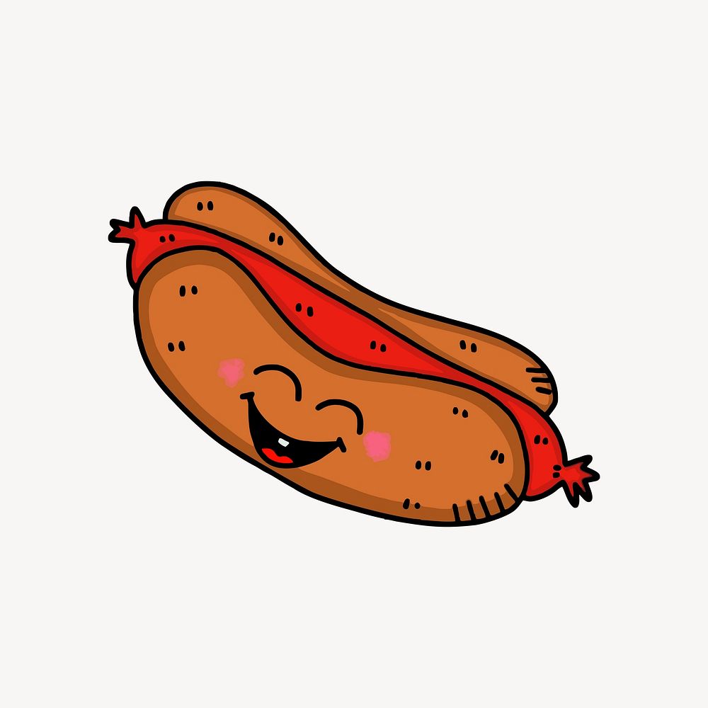 Smiling hotdog sticker, food illustration vector. Free public domain CC0 image.