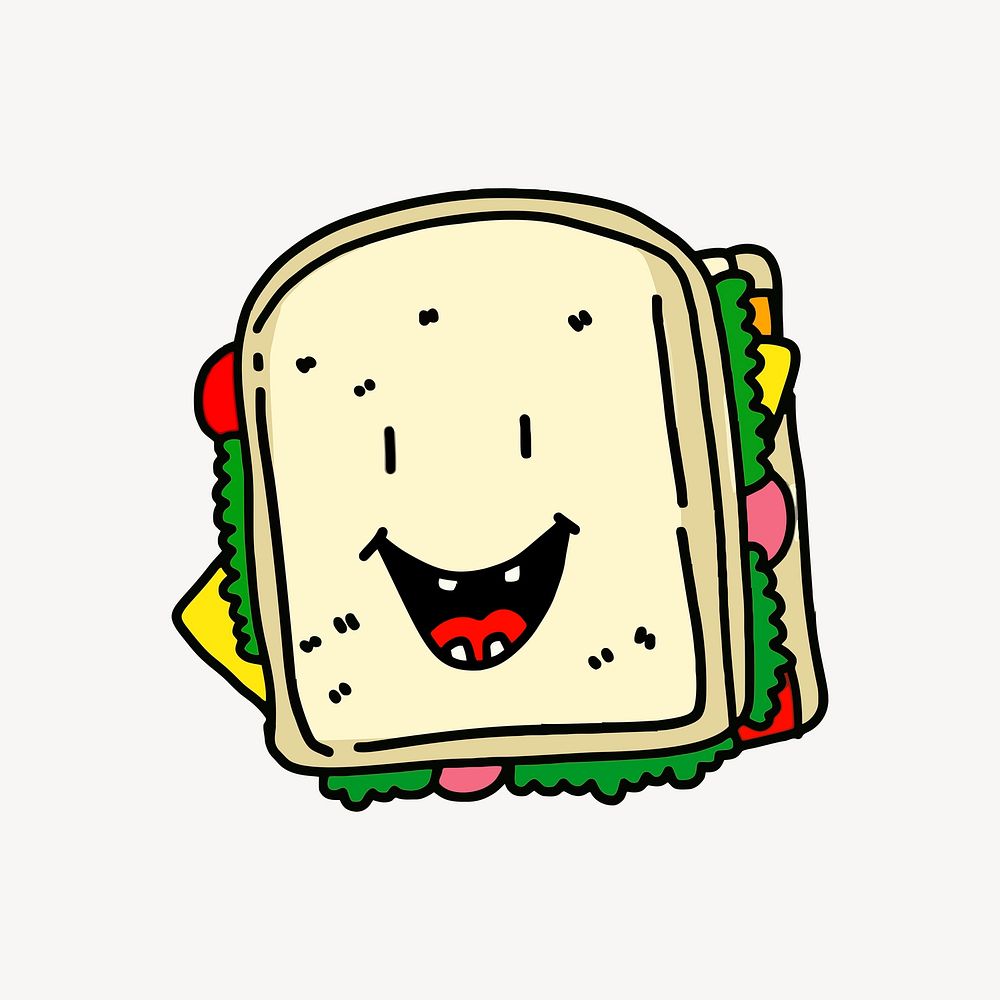 Smiling sandwich clipart, food cartoon illustration psd. Free public domain CC0 image.