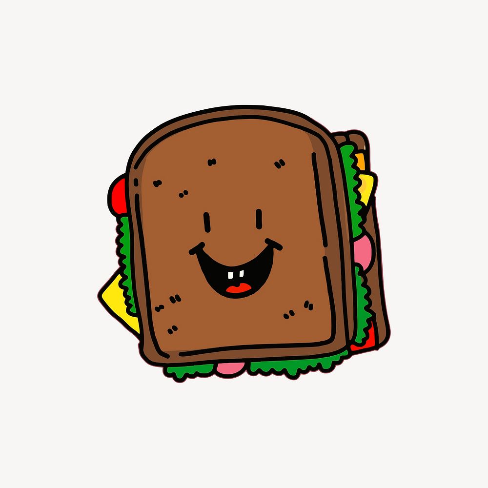 Wholewheat sandwich sticker, food cartoon illustration vector. Free public domain CC0 image.