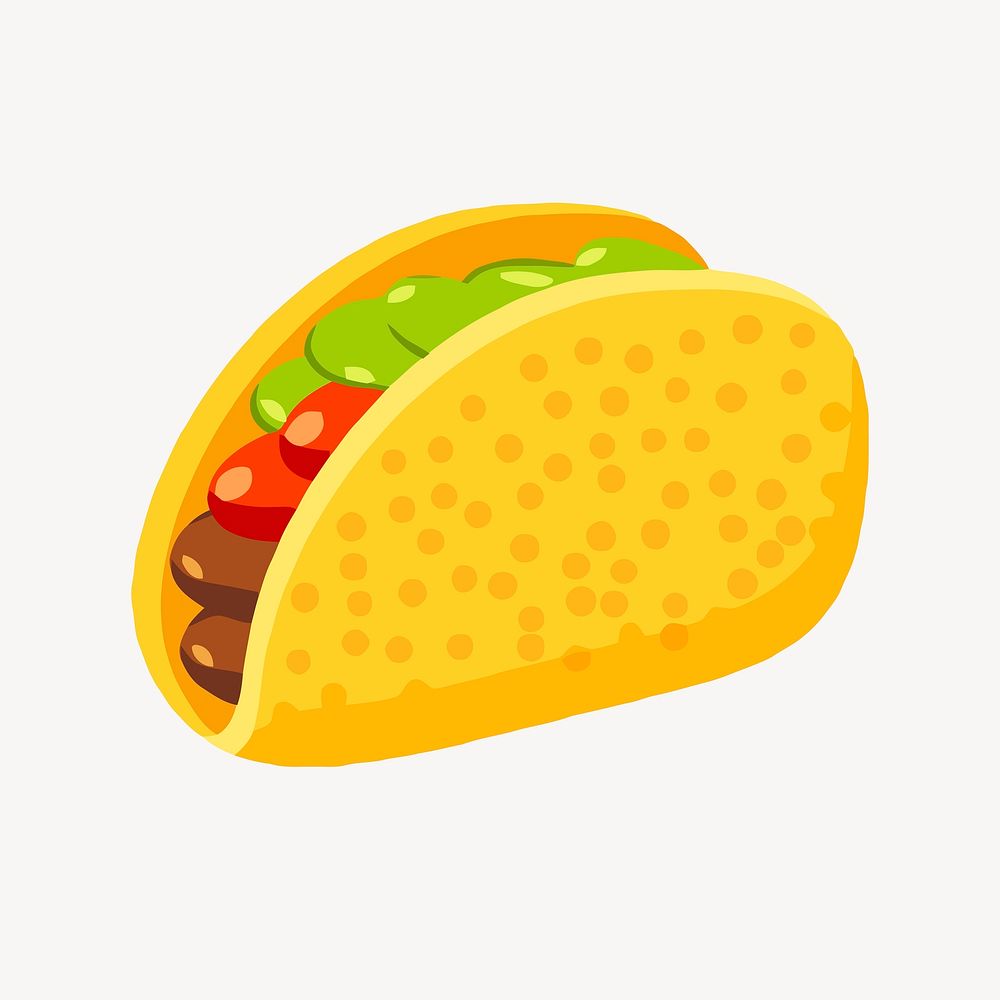 Taco sticker, Mexican food illustration vector. Free public domain CC0 image.