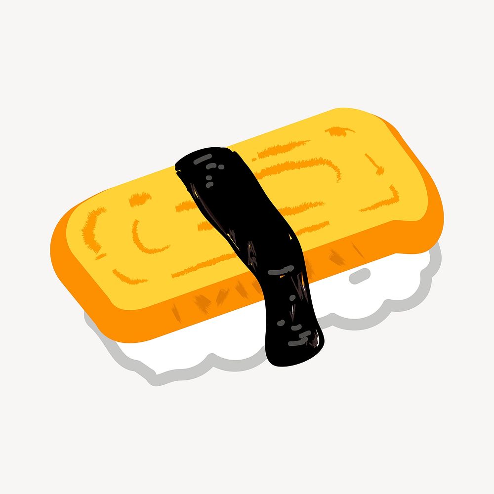 Egg sushi sticker, Japanese food illustration vector. Free public domain CC0 image.
