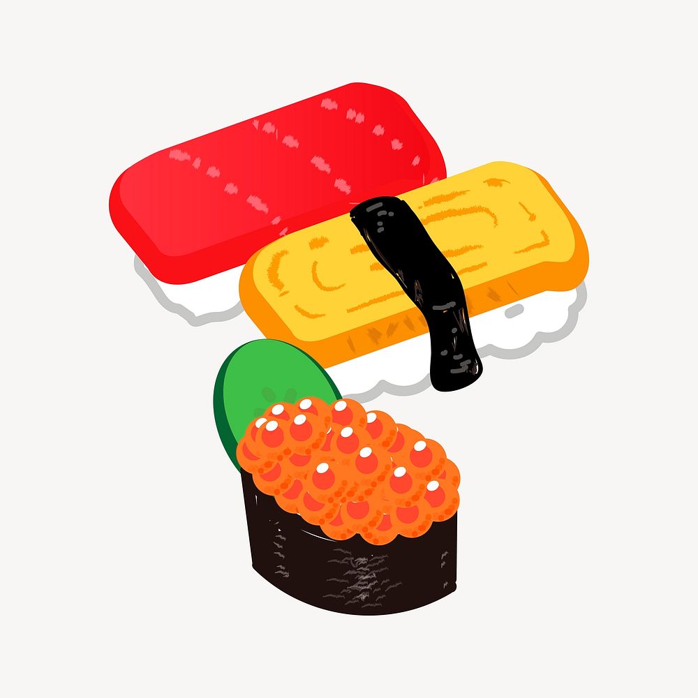 Sushi sticker, Japanese food illustration vector. Free public domain CC0 image.