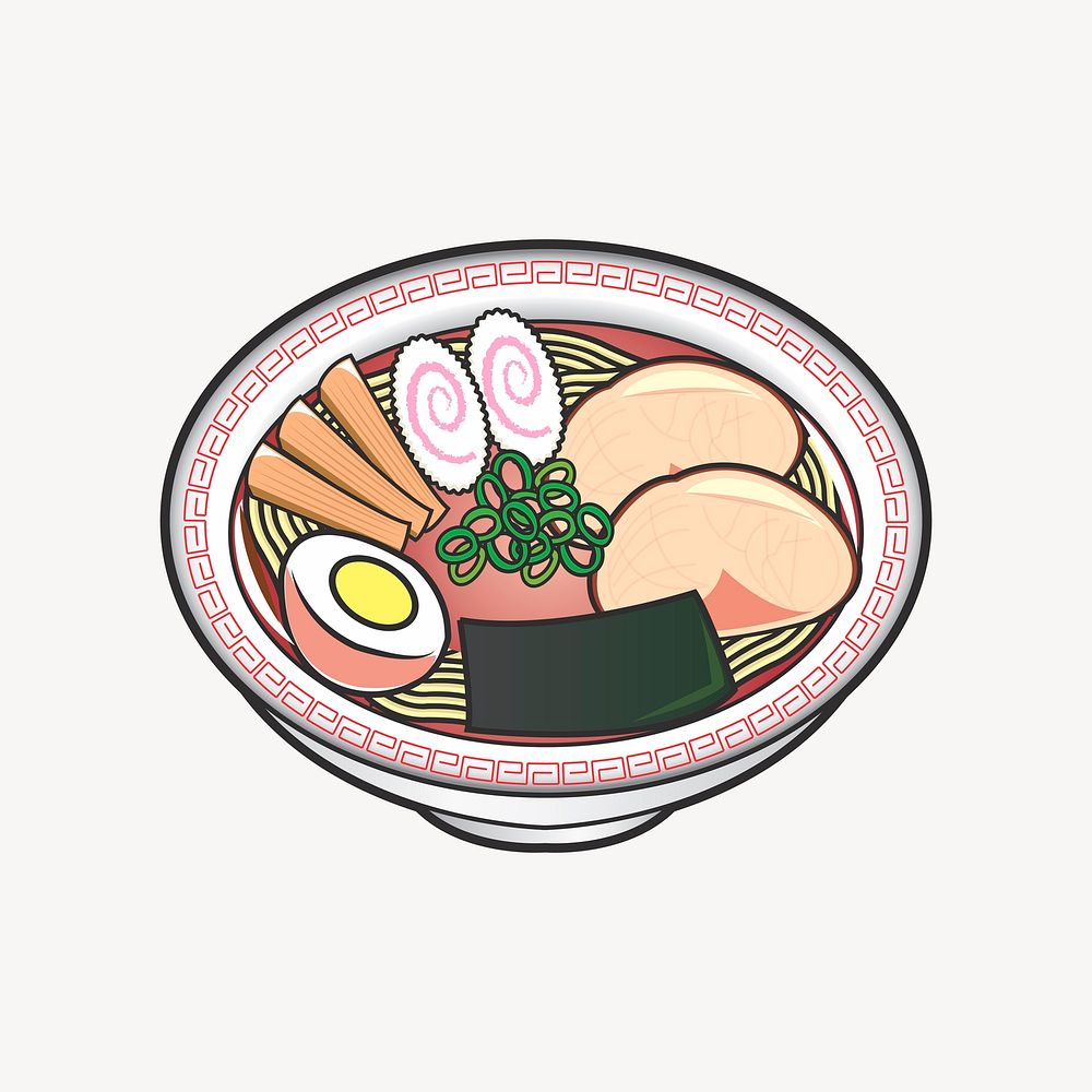 Ramen noodle sticker, Japanese food illustration vector. Free public domain CC0 image.