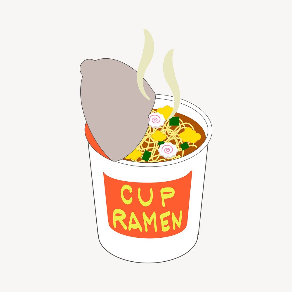 Instant noodle sticker, Asian food illustration vector. Free public domain CC0 image.