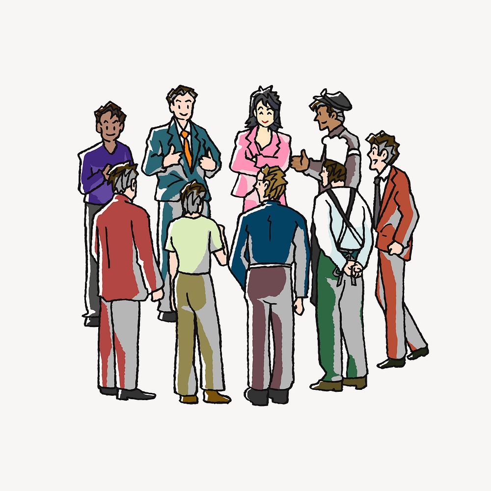 Diverse people gathering clipart, business illustration. Free public domain CC0 image.