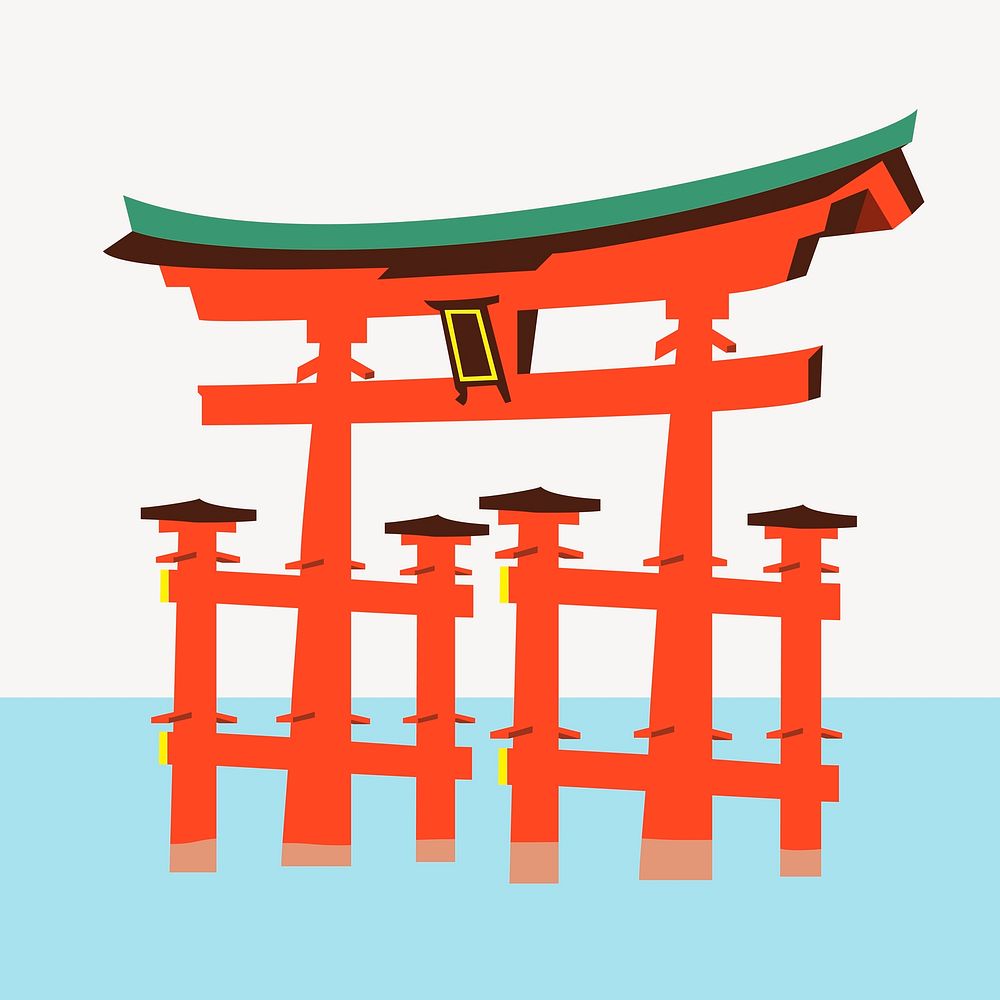 Torii gate sticker, Japanese architecture illustration vector. Free public domain CC0 image.