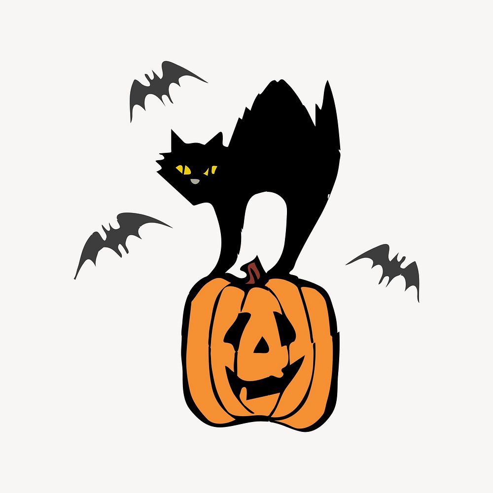 Spooked cat sticker, Halloween illustration vector. Free public domain CC0 image.
