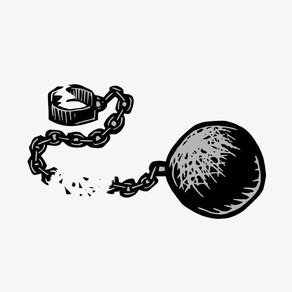 Prisoner ball chain drawing, object illustration vector. Free public domain CC0 image.