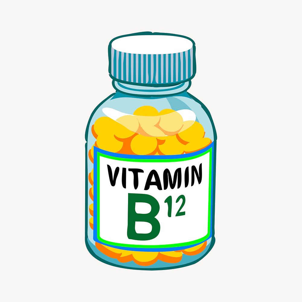 Vitamin B bottle clipart, health supplement illustration vector. Free public domain CC0 image.