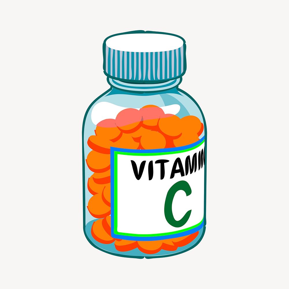Vitamin C bottle clipart, health supplement illustration psd. Free public domain CC0 image.