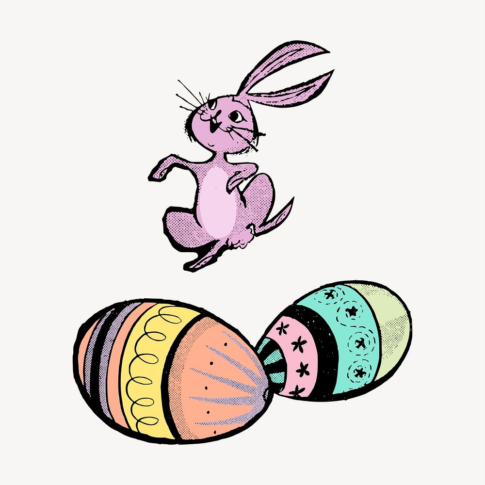Easter bunny, eggs clipart, celebration illustration psd. Free public domain CC0 image.