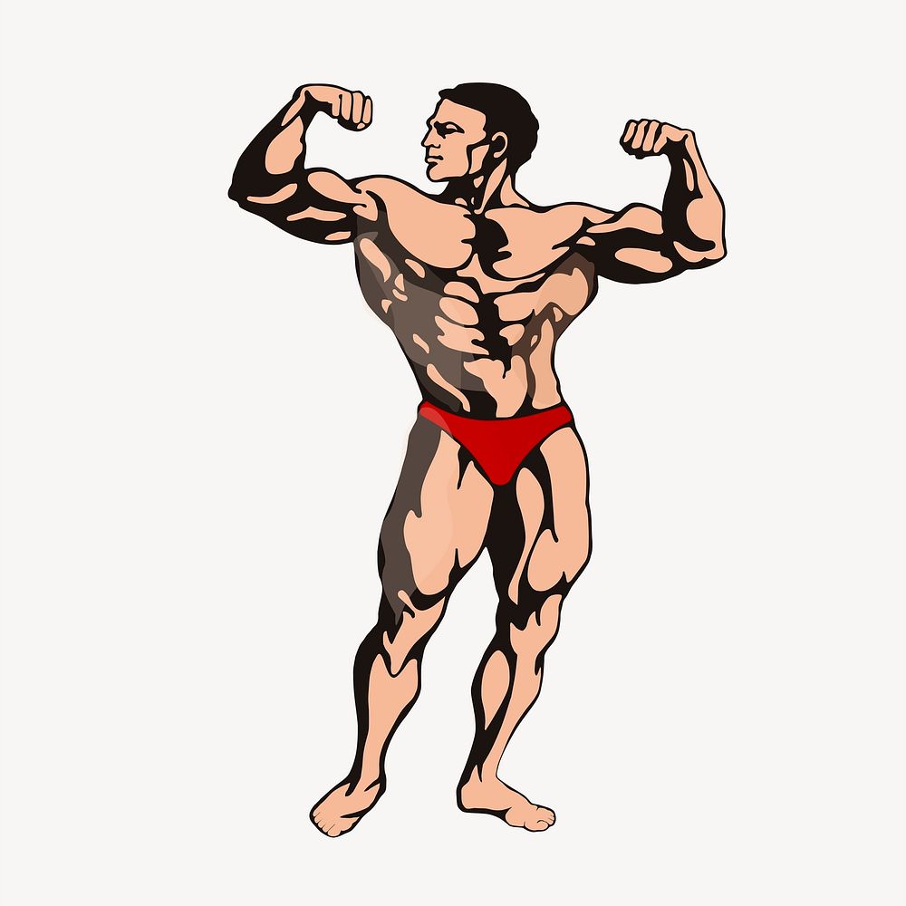 Body builder posing clipart, fitness illustration psd. Free public domain CC0 image.