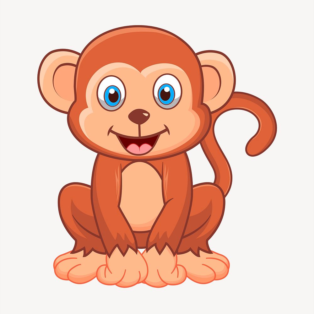 Happy monkey clipart, animal cartoon illustration. Free public domain CC0 image.