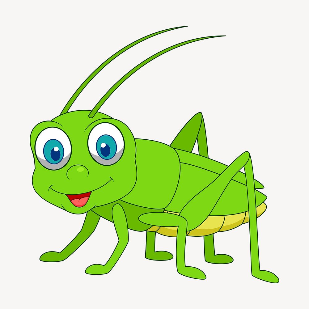 Smiling cricket clipart, animal cartoon illustration vector. Free public domain CC0 image.