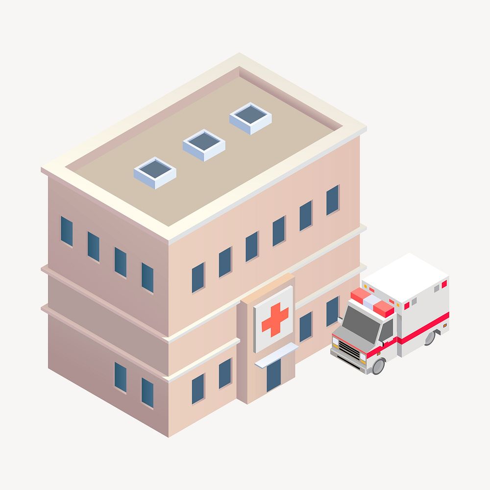 Hospital building clipart, 3D architecture model illustration vector. Free public domain CC0 image.
