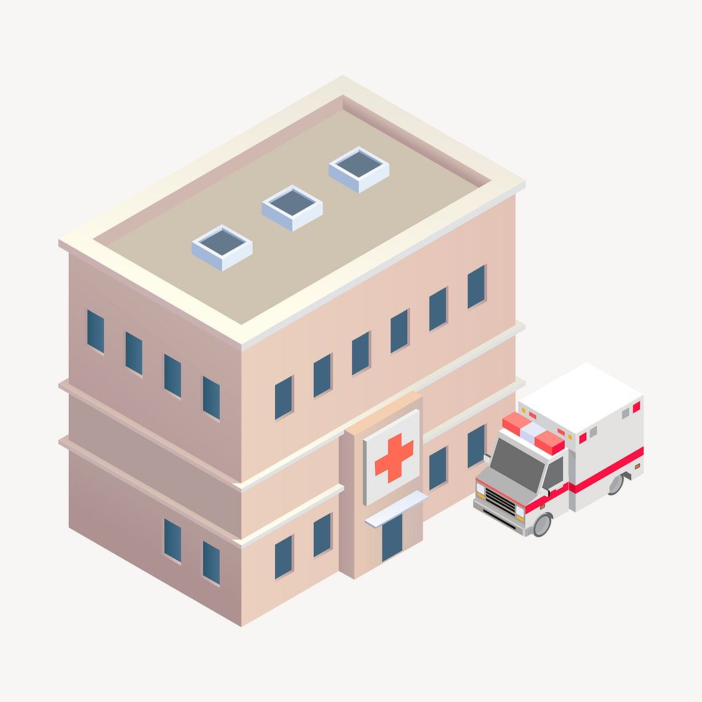 Hospital building clipart, 3D architecture model illustration psd. Free public domain CC0 image.
