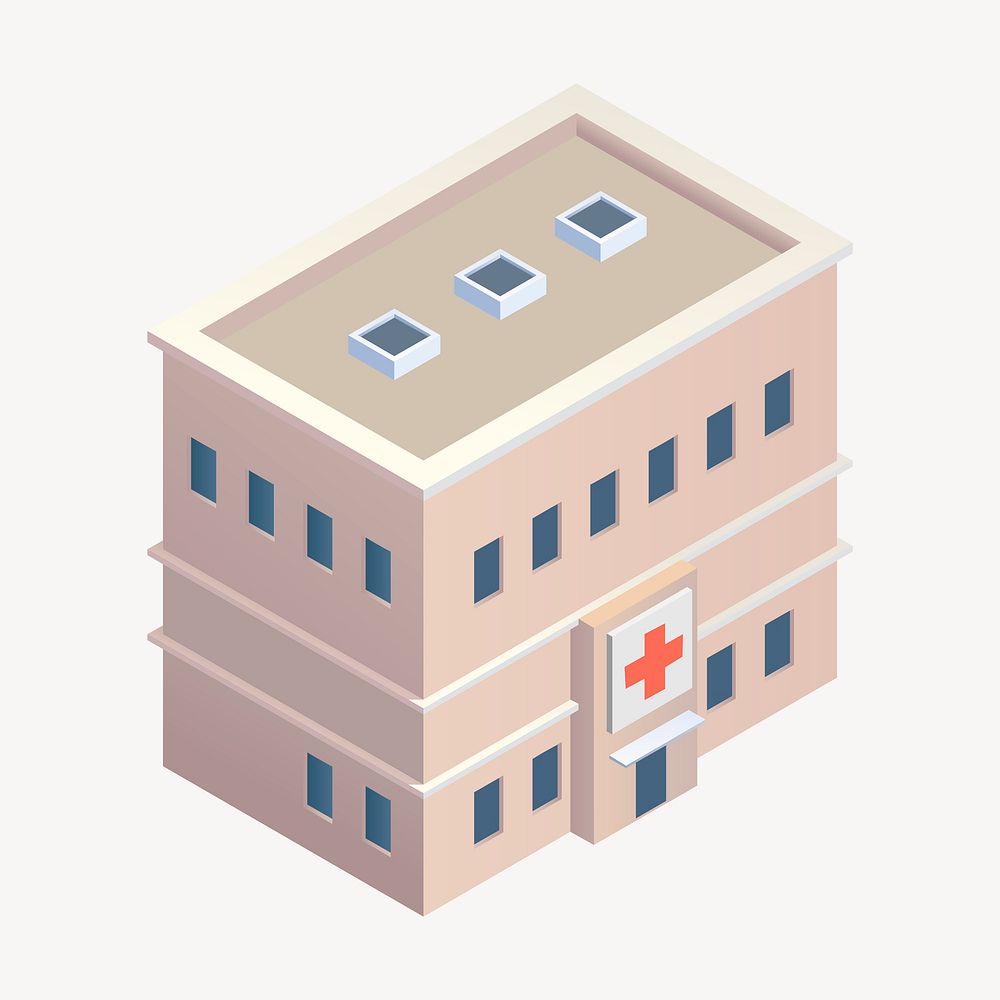 Hospital building clipart, 3D architecture model illustration. Free public domain CC0 image.