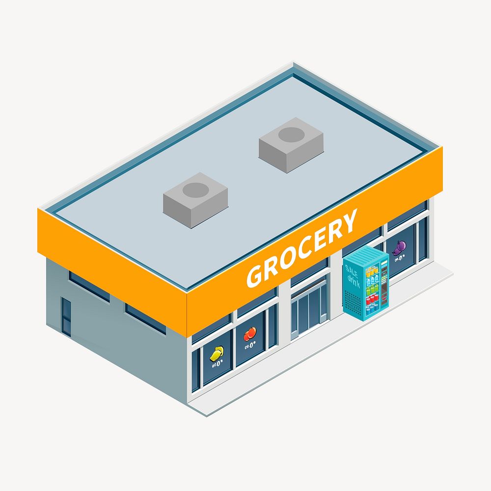 Grocery store clipart, 3D architecture model illustration vector. Free public domain CC0 image.