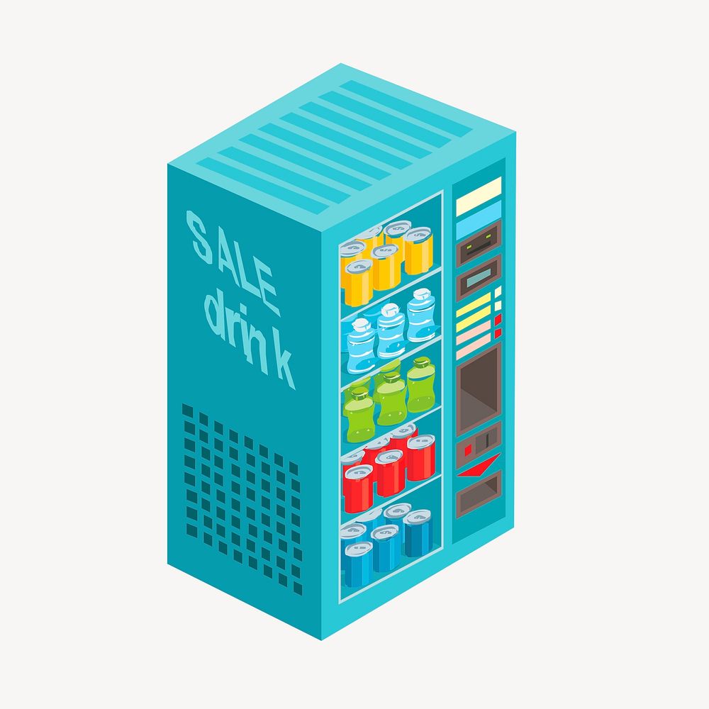 Drinks vending machine clipart, blue illustration. Free public domain CC0 image.
