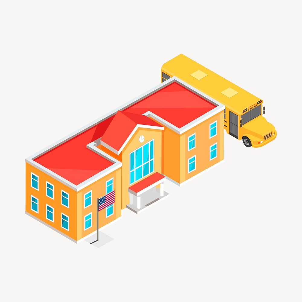 School building clipart, 3D architecture model illustration vector. Free public domain CC0 image.