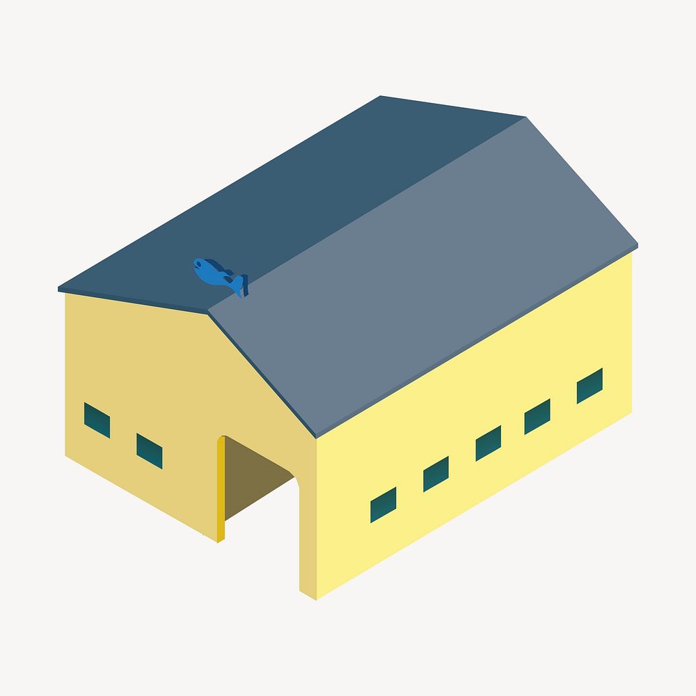 Yellow warehouse clipart, 3D architecture model illustration. Free public domain CC0 image.