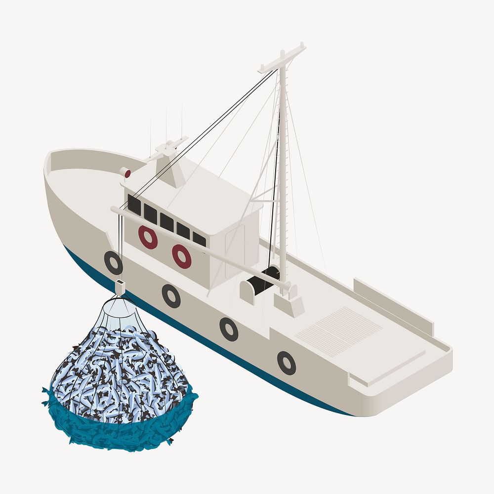 Fishing trawler clipart, 3D vehicle model illustration vector. Free public domain CC0 image.