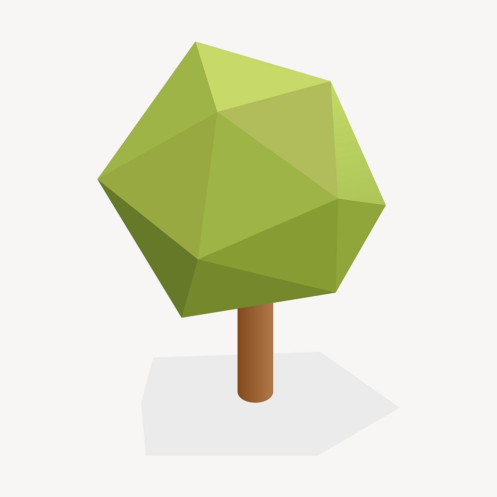 Green tree 3D clipart, botanical illustration vector. Free public domain CC0 image.