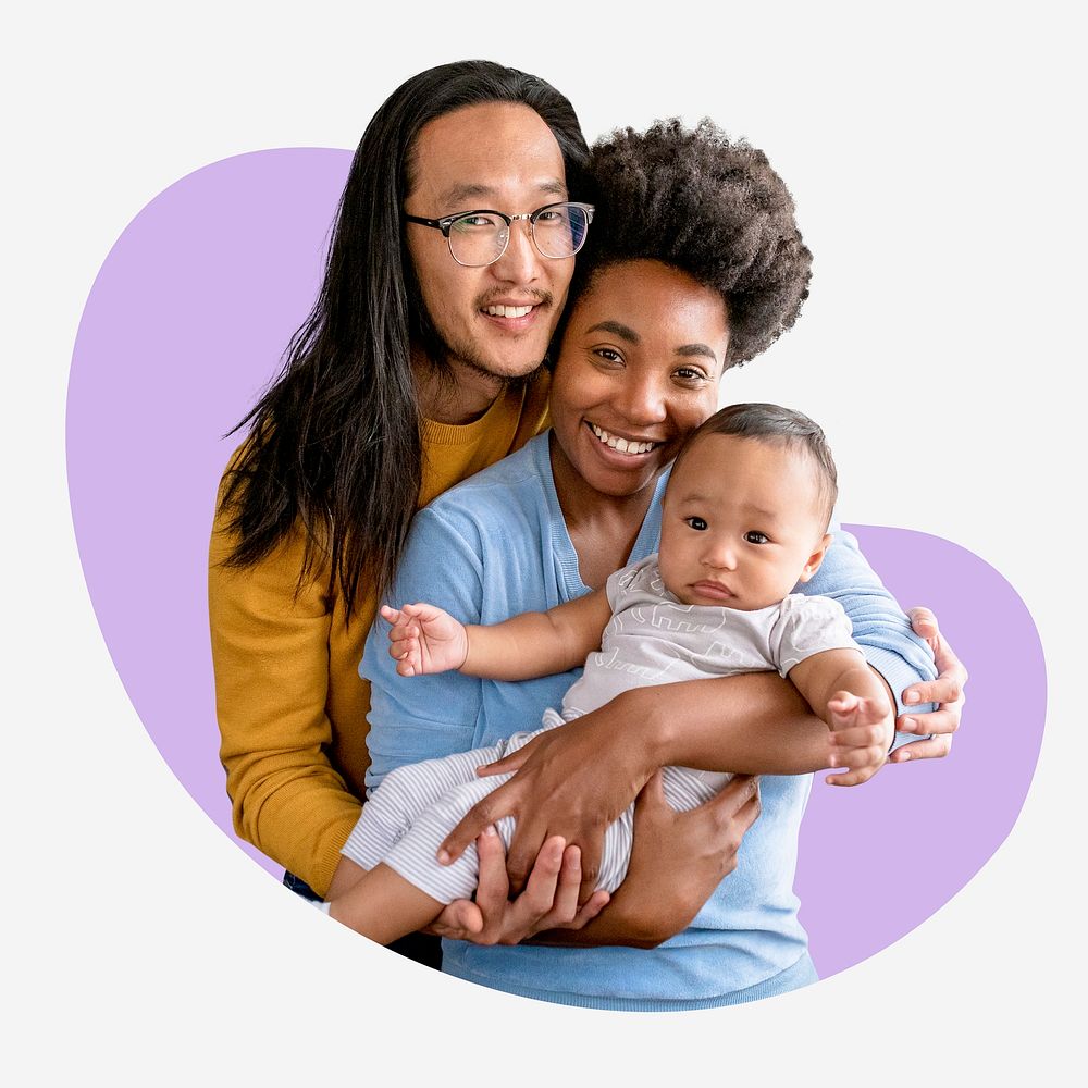 Happy family blob shape badge, diversity photo