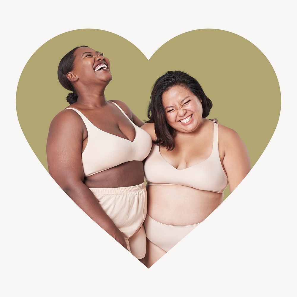 Diverse women heart shape badge, body positivity photo