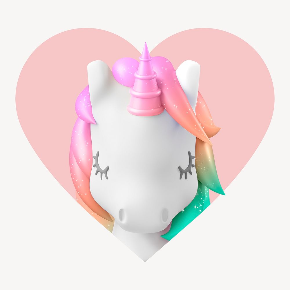 3D unicorn heart shape badge, modern design