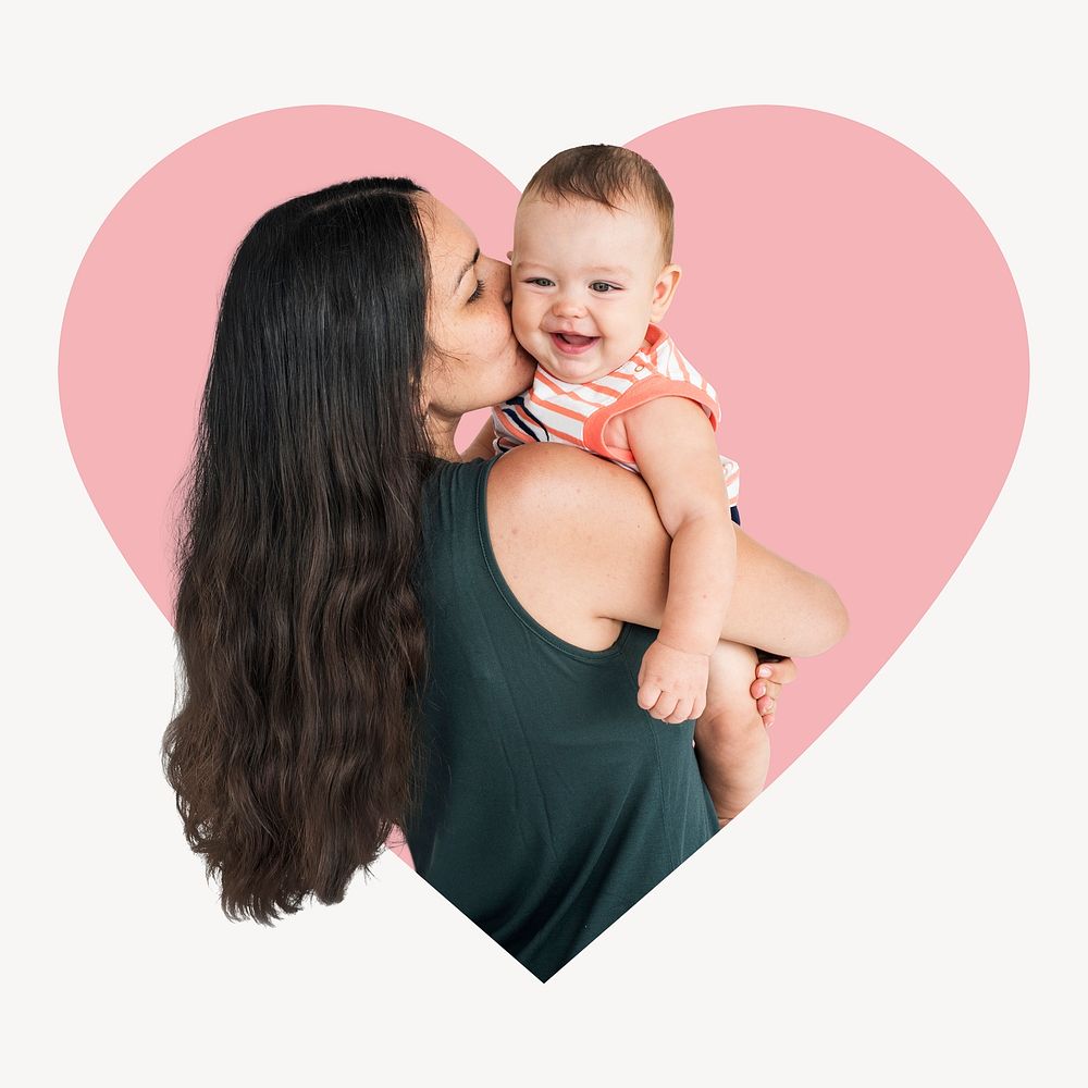 Mother and baby heart shape badge, family photo