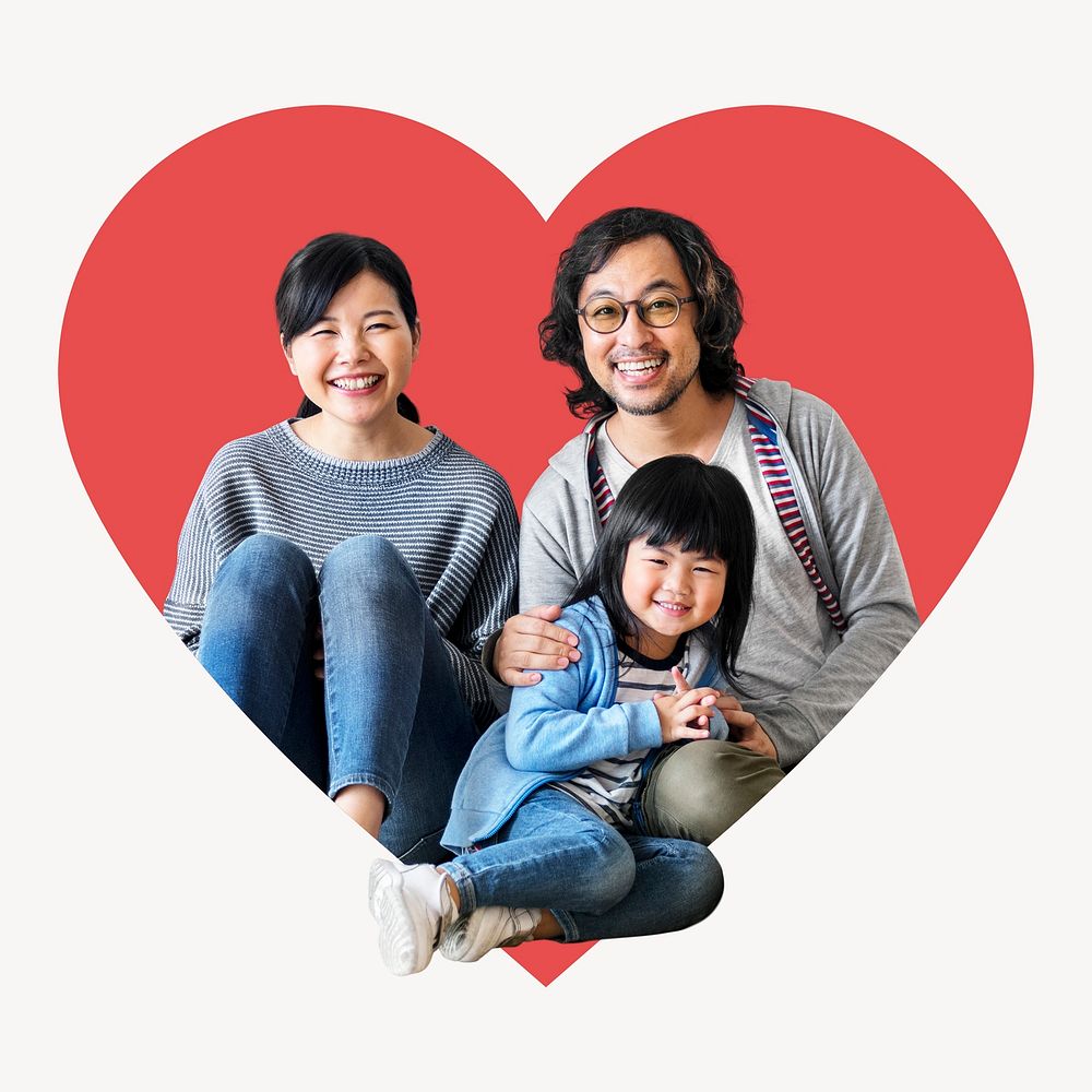Asian family heart shape badge, love photo
