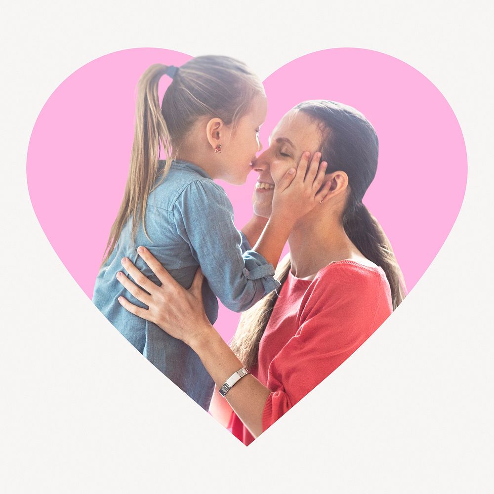Mom and daughter heart shape badge, Mother's day photo