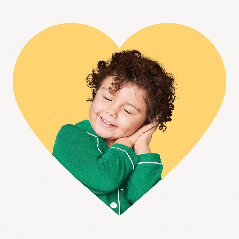 Sleepy kid heart shape badge, pajamas photo