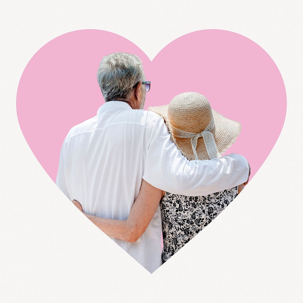 Senior couple heart shape badge, travel photo
