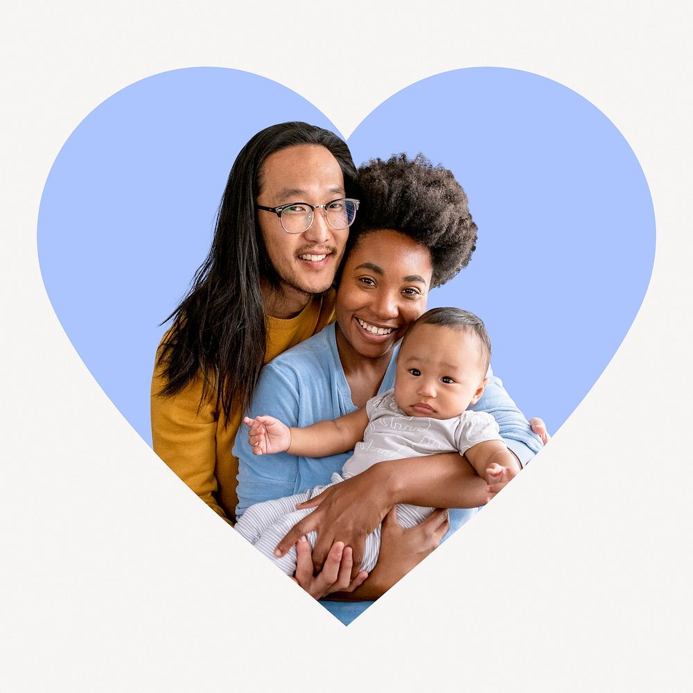 Diverse family heart shape badge, love photo