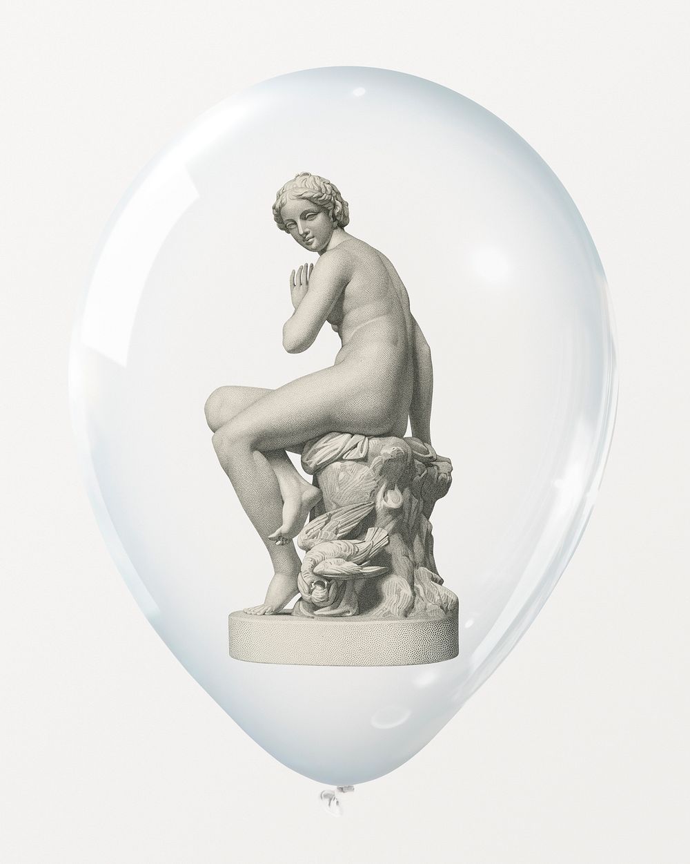 Greek goddess statue in clear balloon