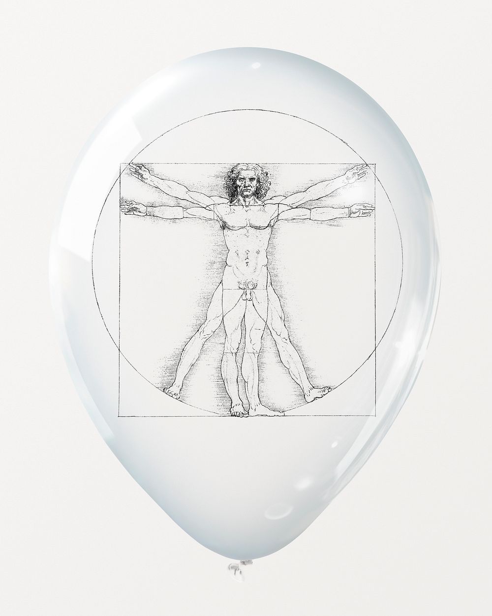 Vitruvian man in clear balloon, Leonardo da Vinci's famous artwork, remixed by rawpixel
