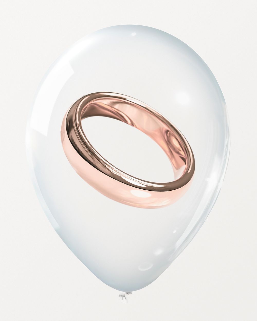 Rose gold ring in clear balloon, wedding concept