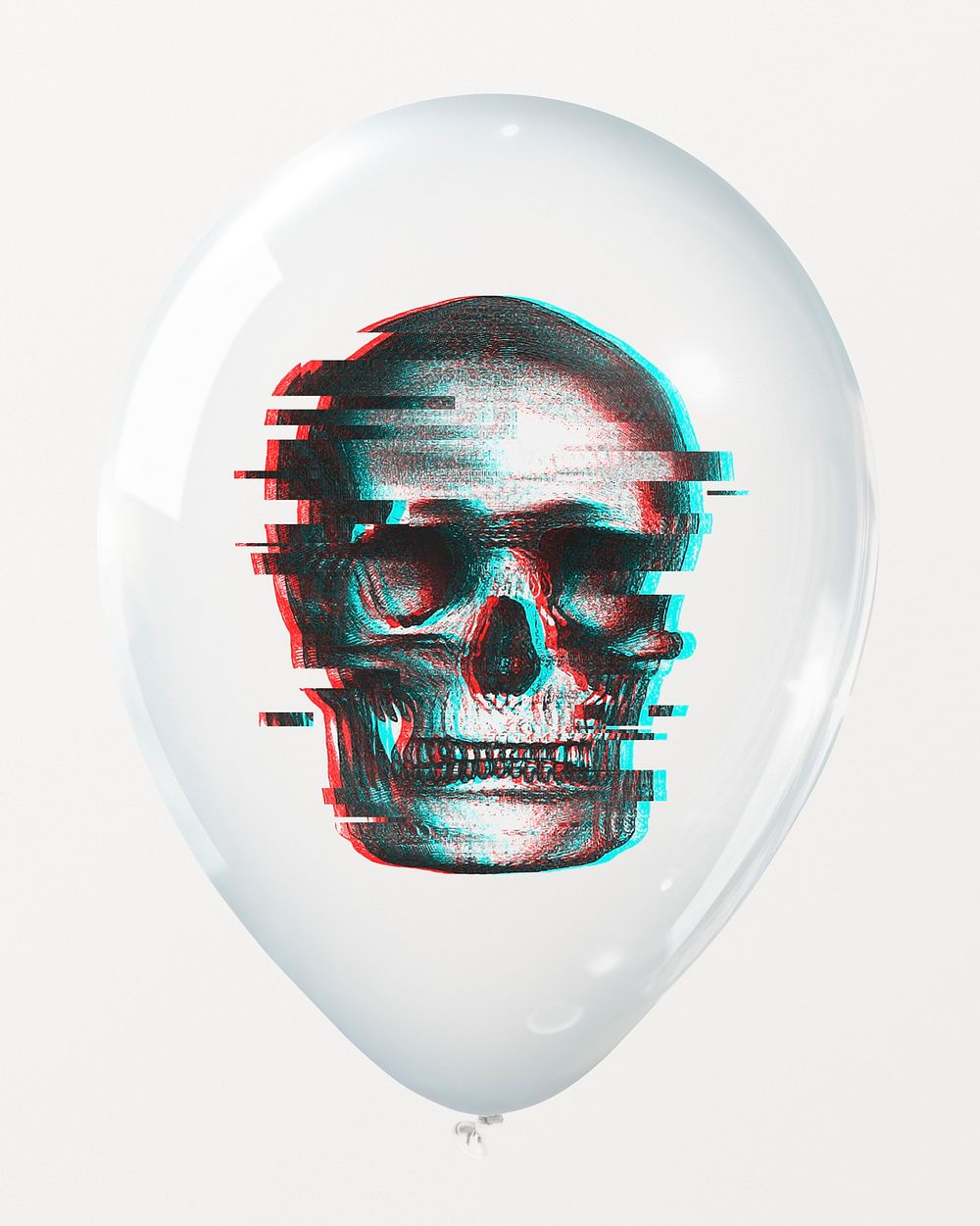 Glitch skeleton in clear balloon, halloween decoration