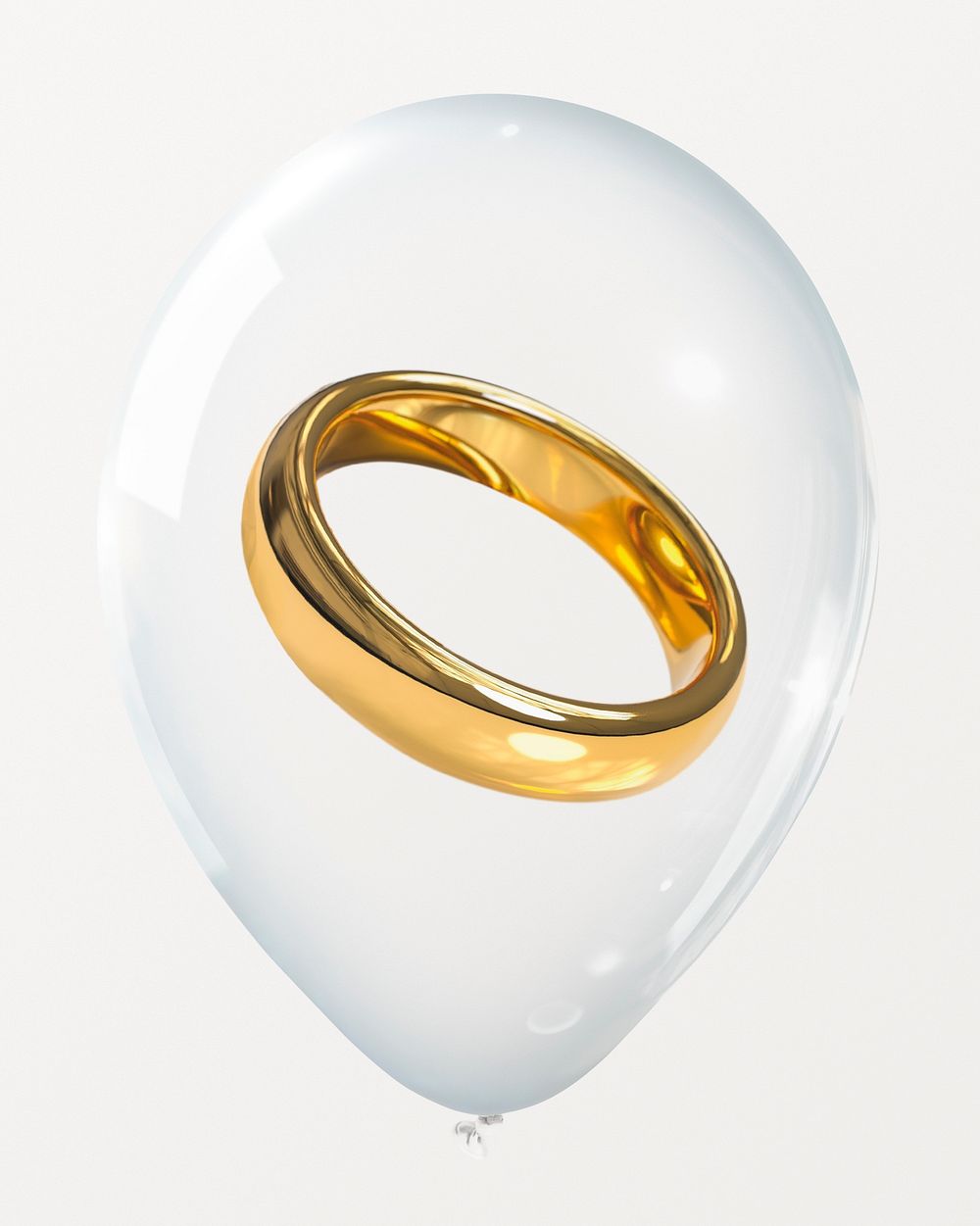 Golden ring in clear balloon, wedding concept