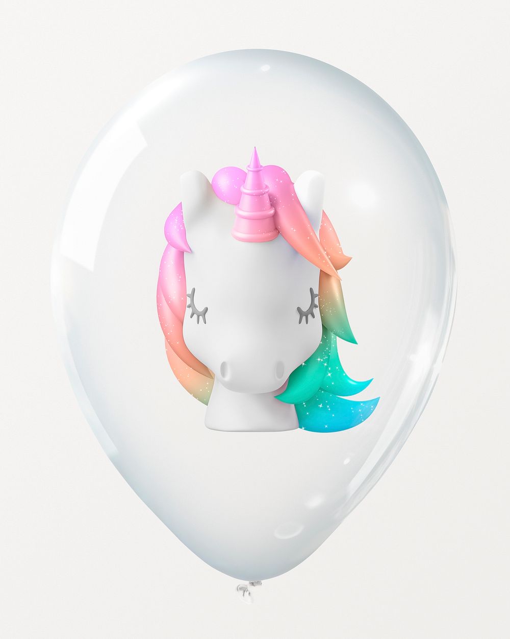 Cute unicorn in clear balloon, mythical creature
