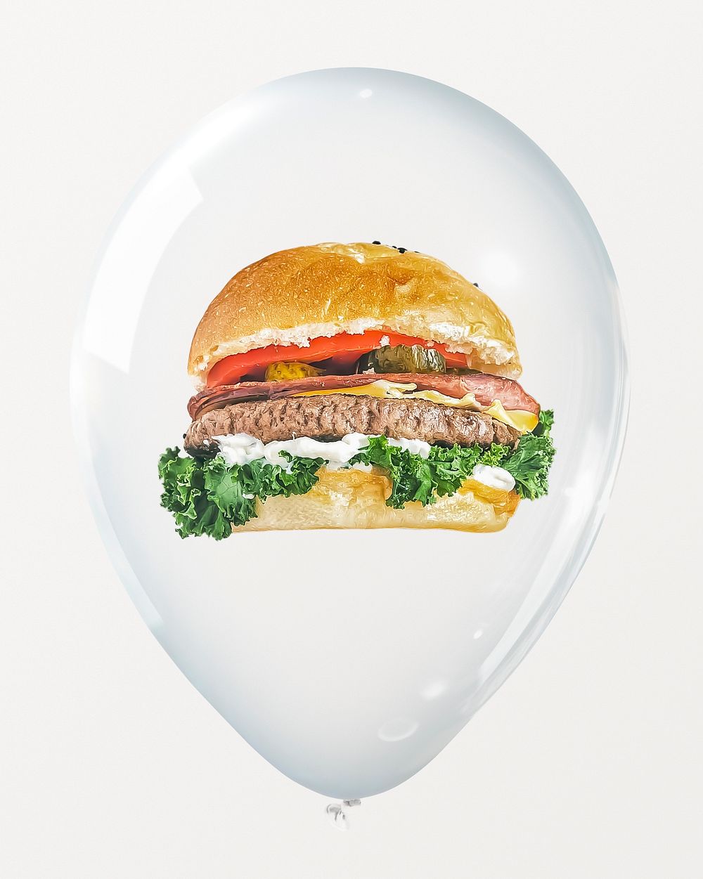 Cheese burger in clear balloon