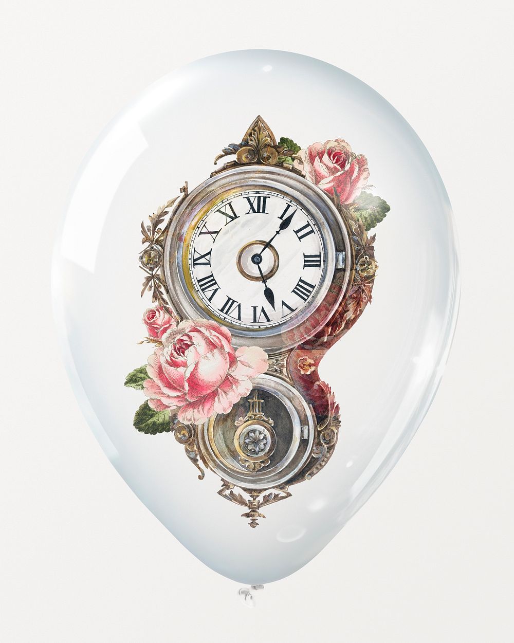 Floral wall clock in clear balloon