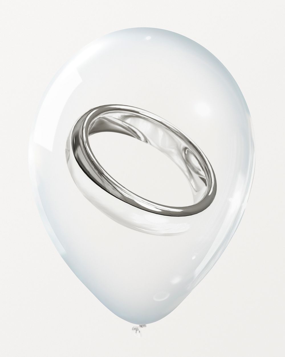 Silver ring in clear balloon, wedding concept