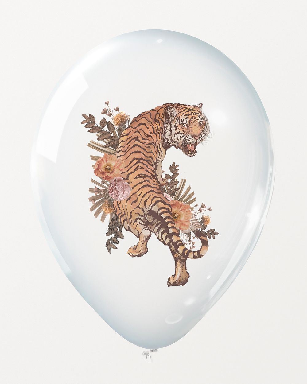 Roaring tiger in clear balloon, wildlife protection