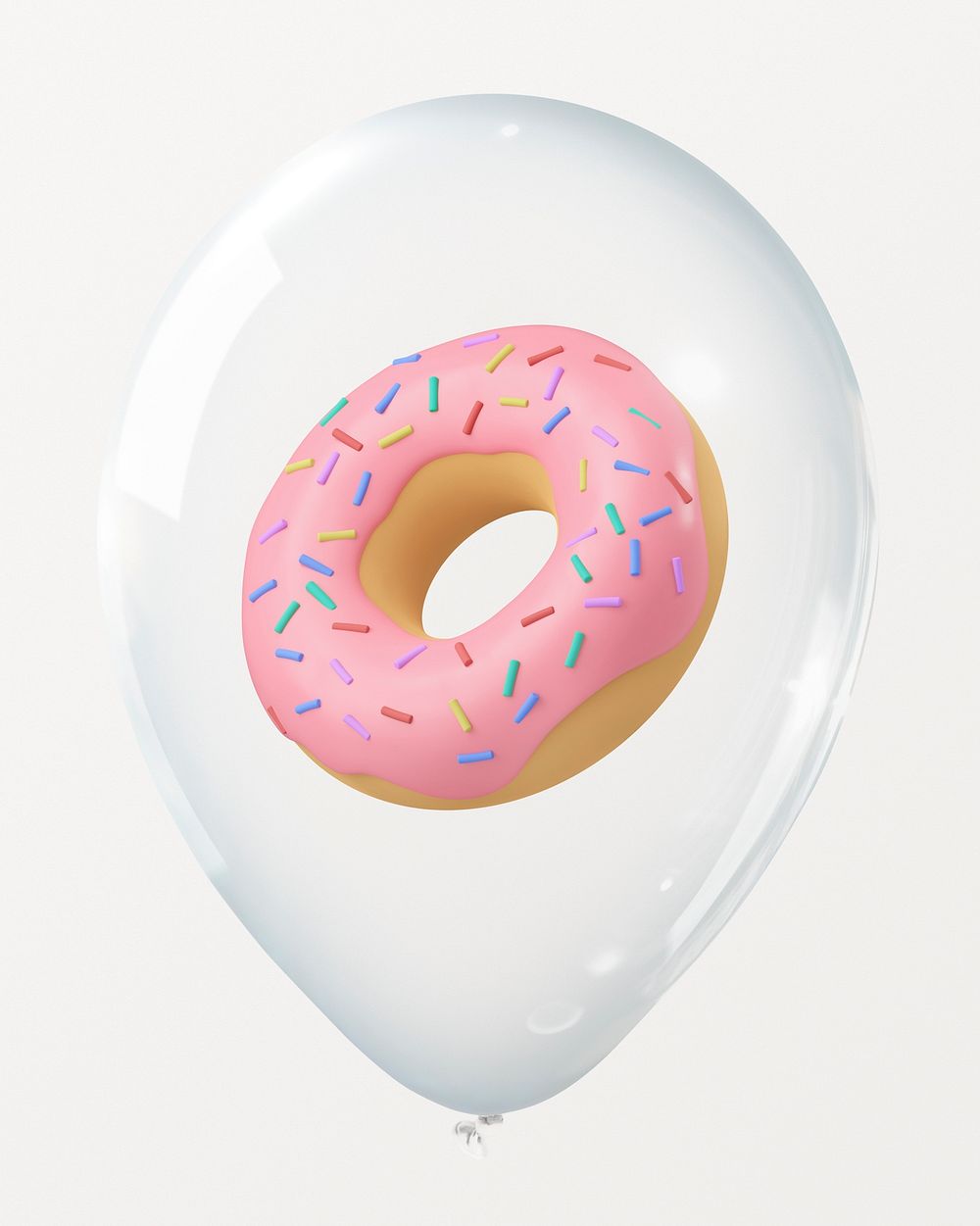 Strawberry donut in clear balloon, food illustration